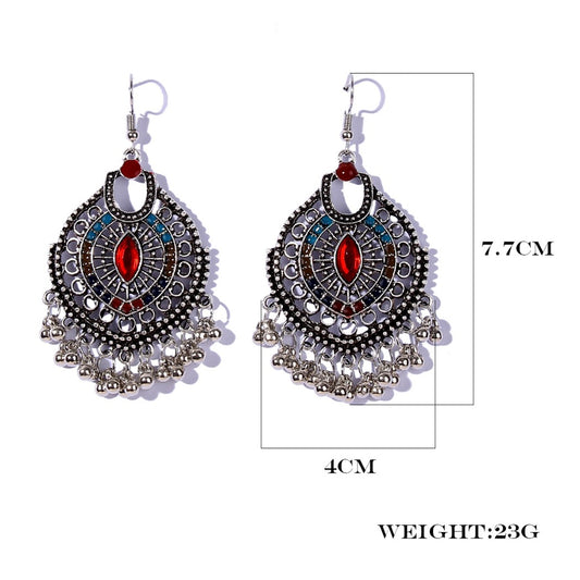 Earwish - Boho Chic Metal Fringe Earrings with Red Beads