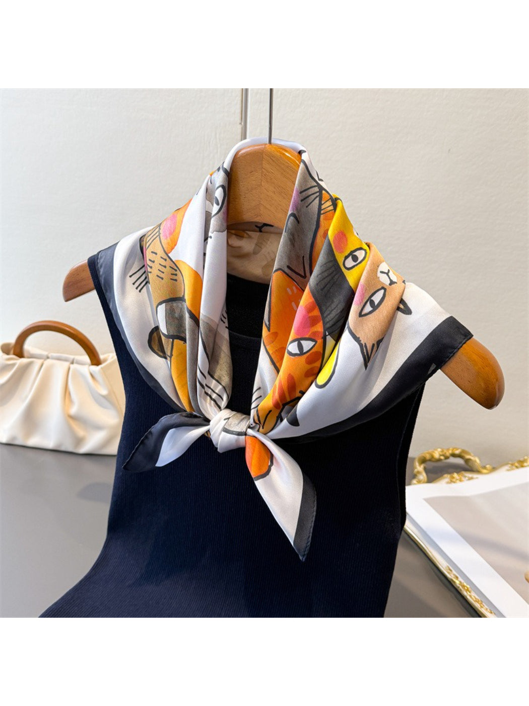 Scarvii Cartoon Cat Print Square Scarf