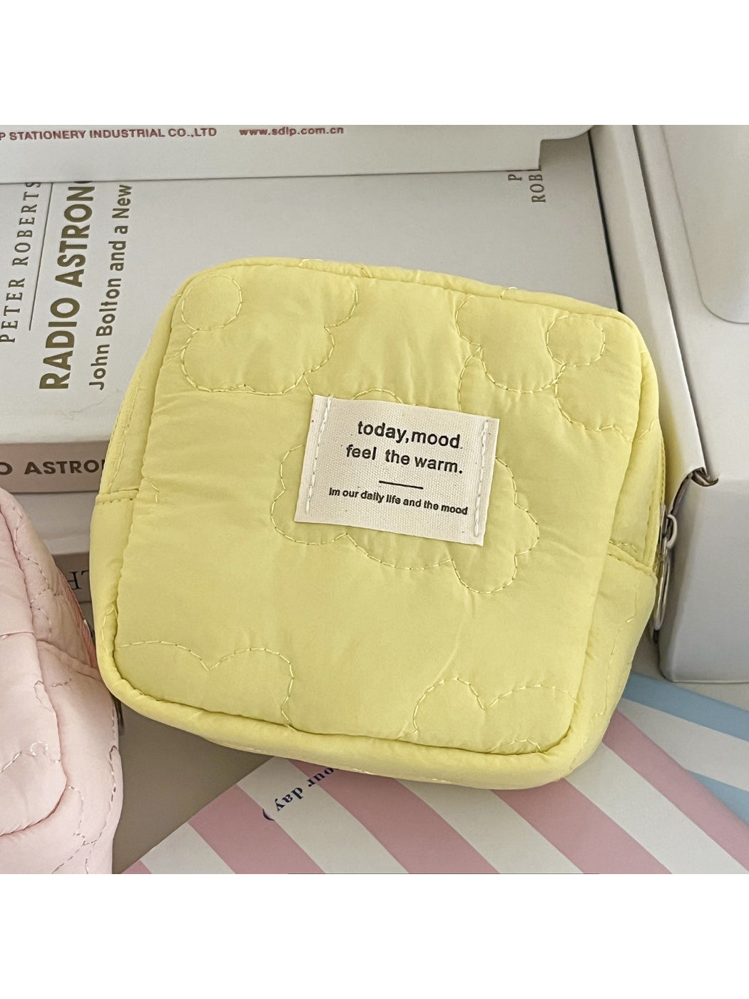 Cosbai soft puffy cosmetic bag with handle for carrying convenience