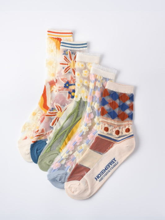 Rufia - Hollow-out Floral Pattern Sheer Socks