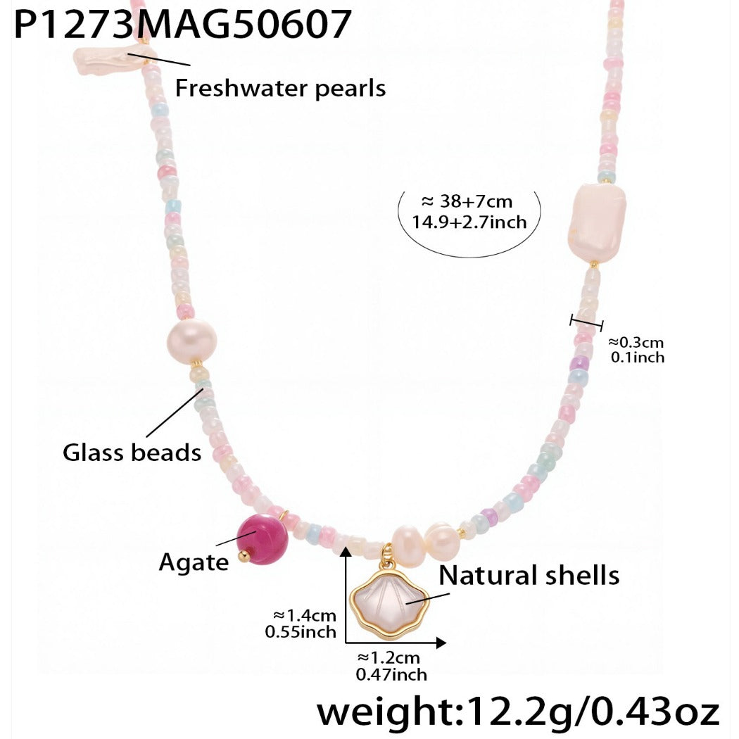 Bauai - Colorful Flat Bead Pendant Necklace - Elegant & Charming