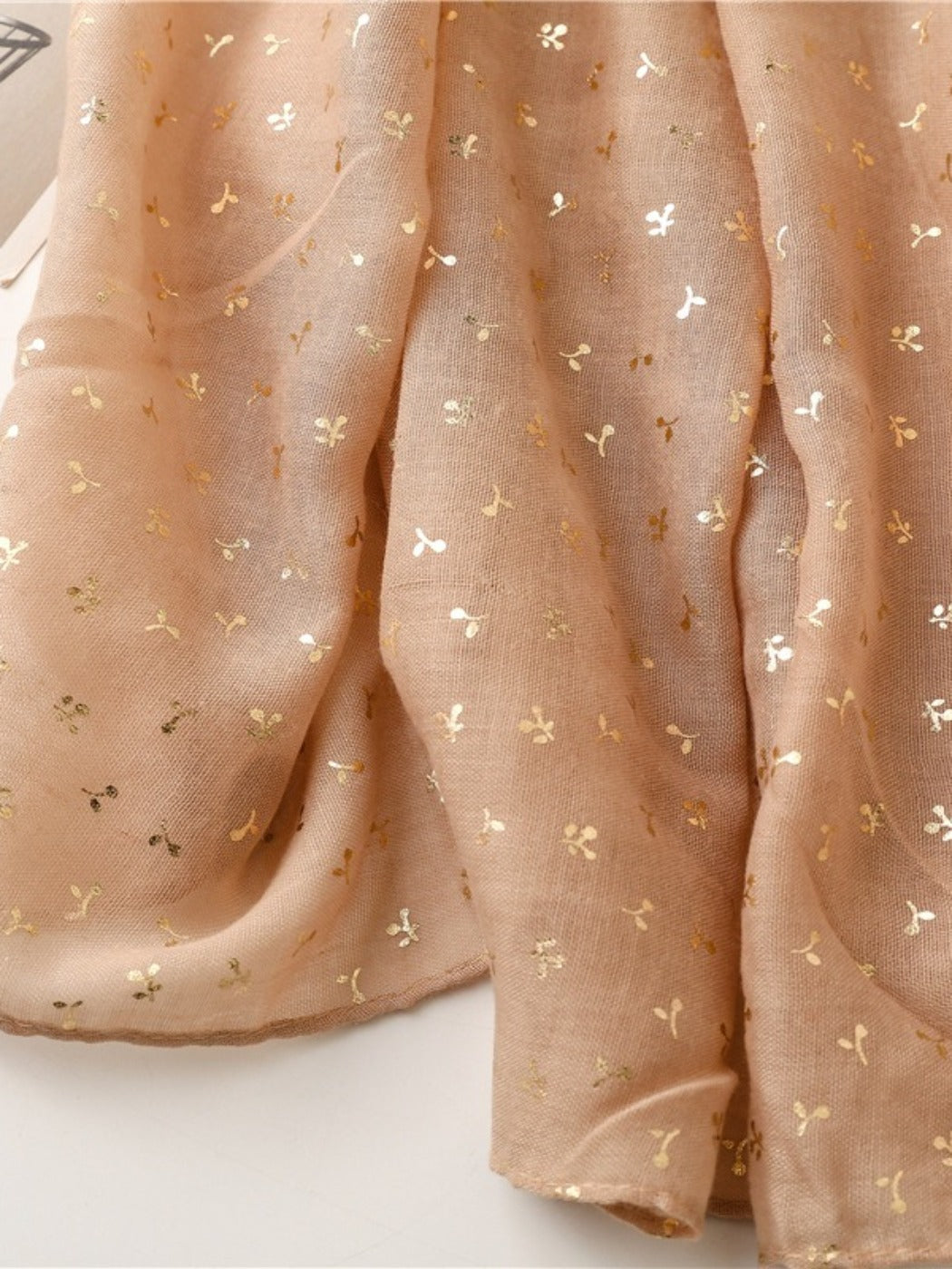 Scarvii - Tiny Gold Floral Print Scarf - Fresh & Elegant