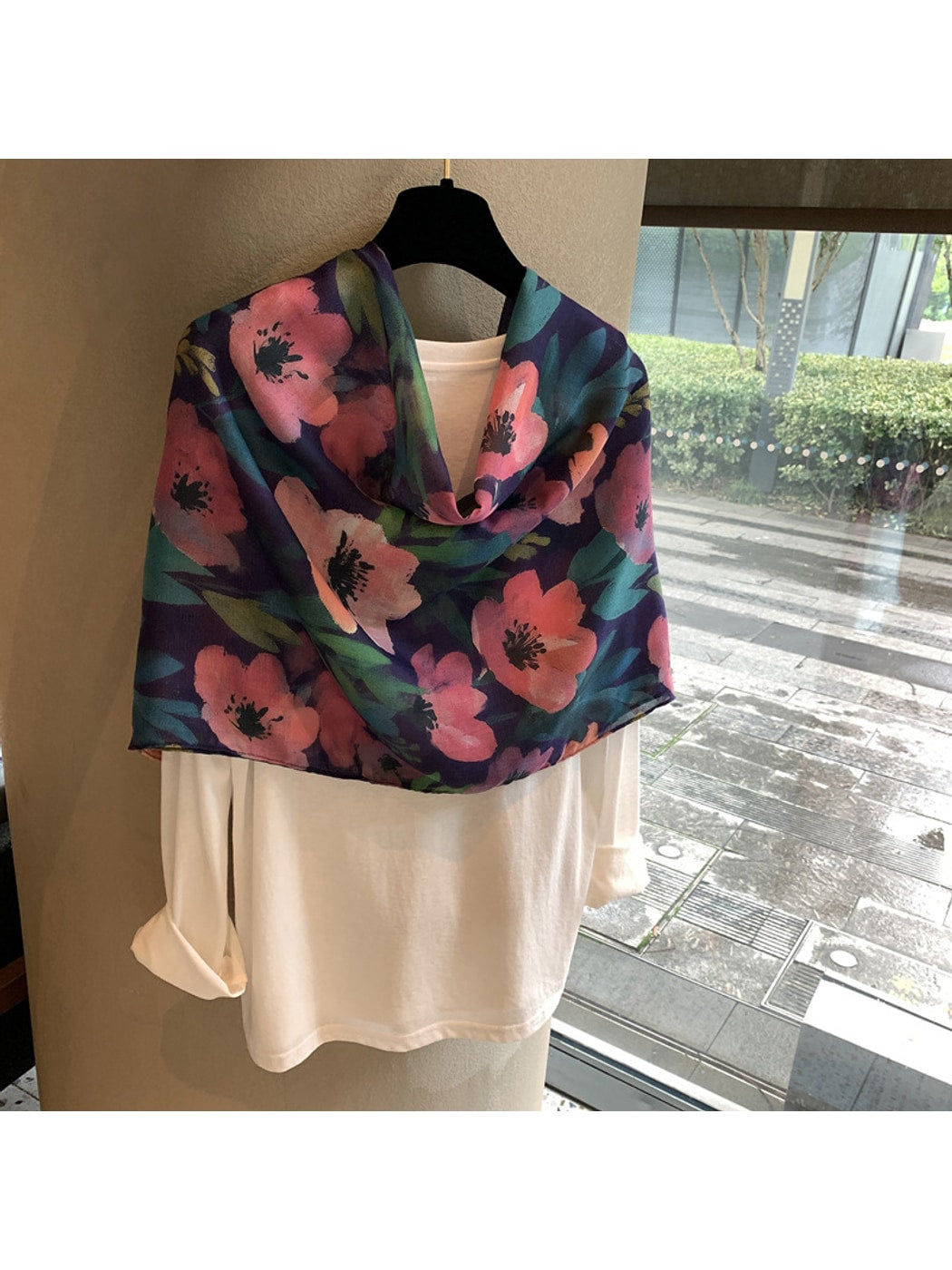 Scarvii - Dark Floral Print Long Shawl Scarf