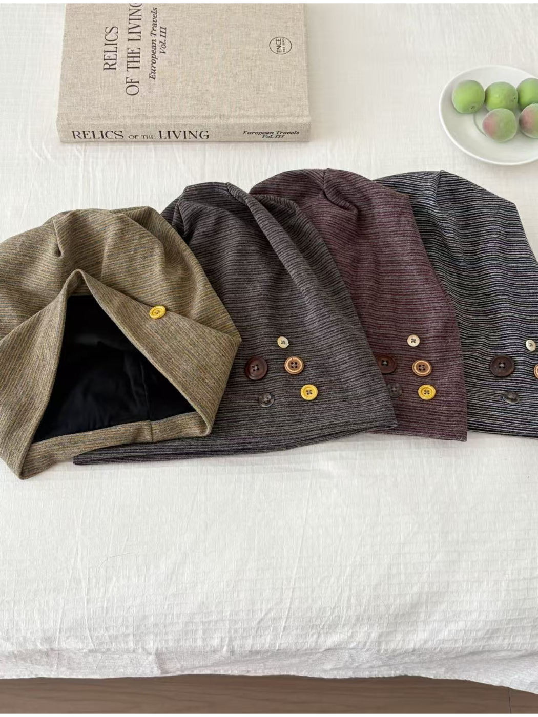 Haila - Button Detail Heathered Slouch Beanie