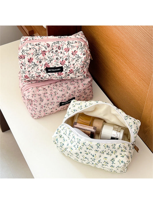 Cosbai - Floral Pattern Handheld Makeup Bag