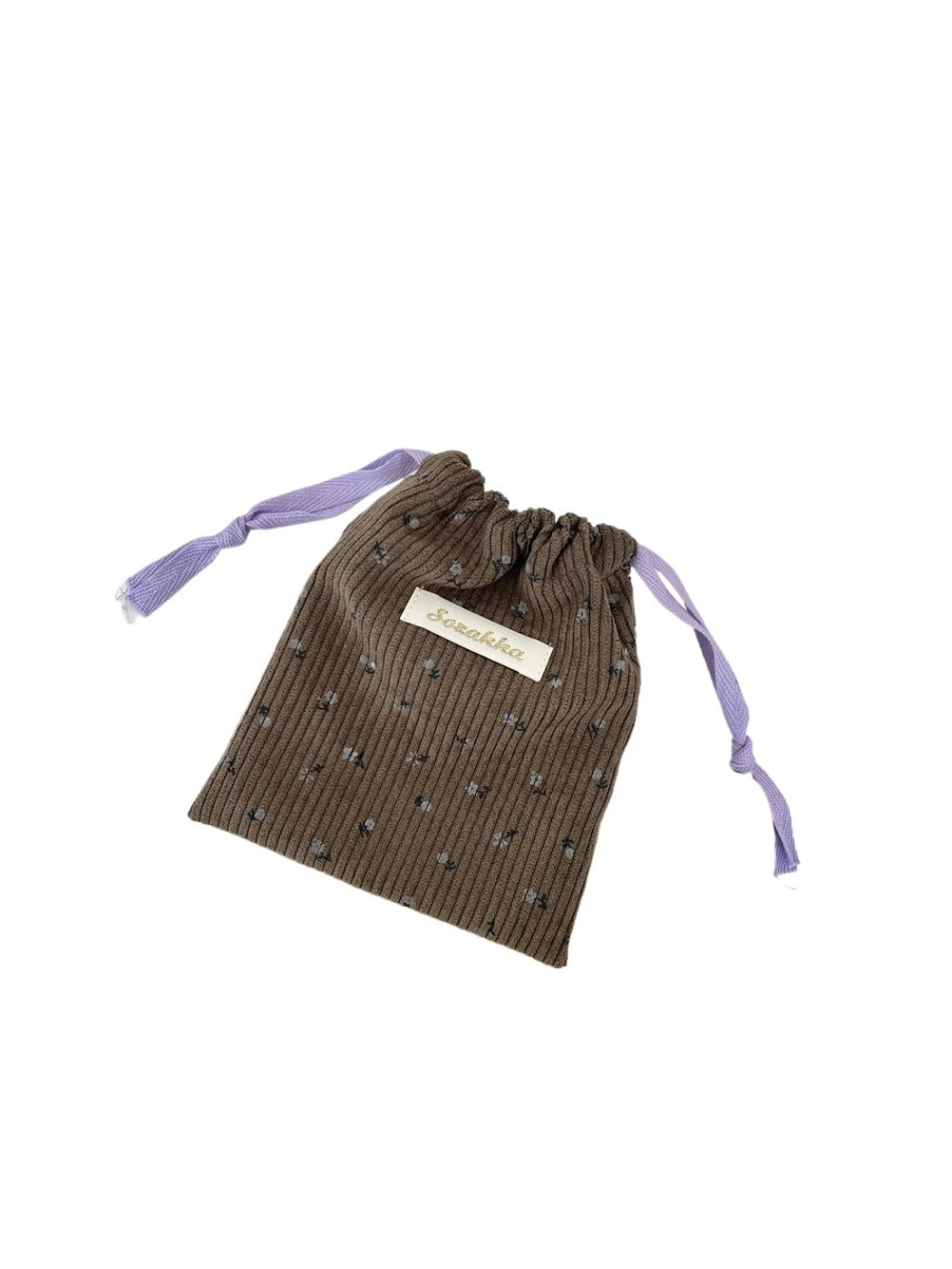 Cosbai - Corduroy Floral Drawstring Pouch