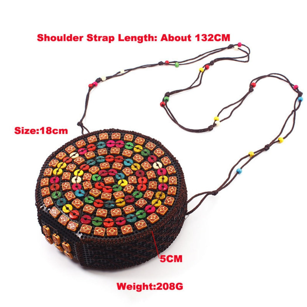 Cosbai - Boho Round Woven Crossbody Bag - Unique & Artistic