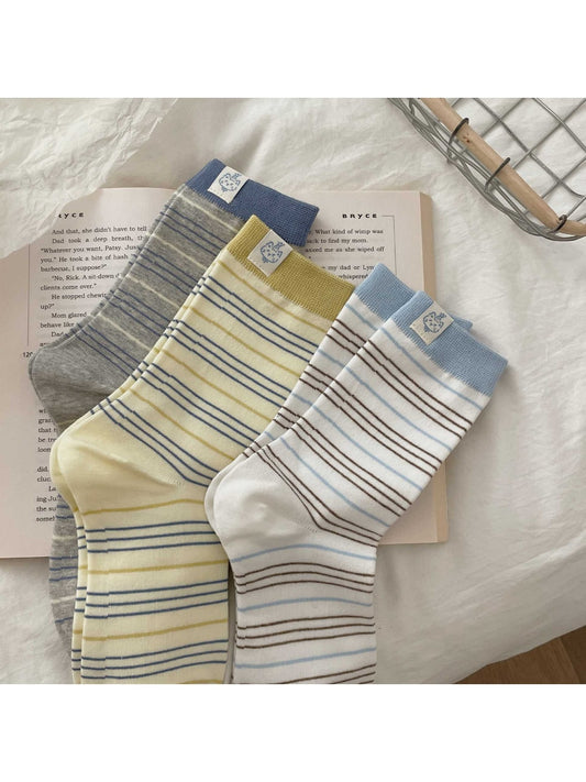 Rufia - Striped Crew Socks with Contrast Cuff