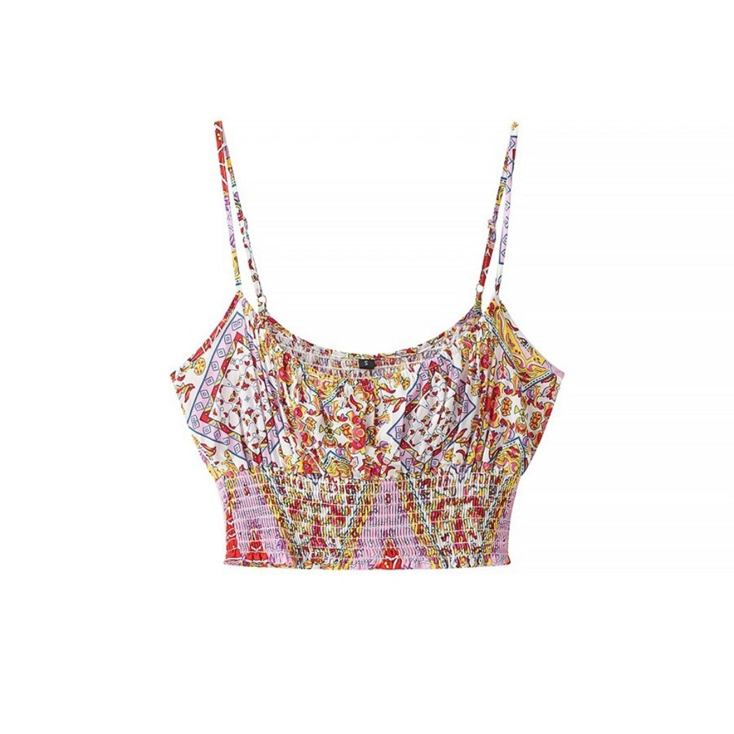 Troposa - Boho Print Top And Pants Set - Colorful & Chic