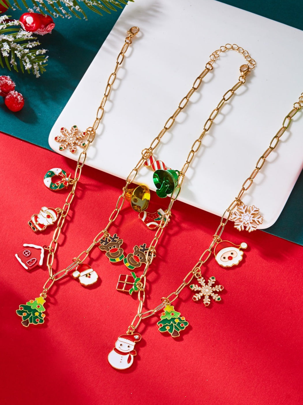 Bauai - Christmas Enamel Pendant Chain Necklace Bracelet