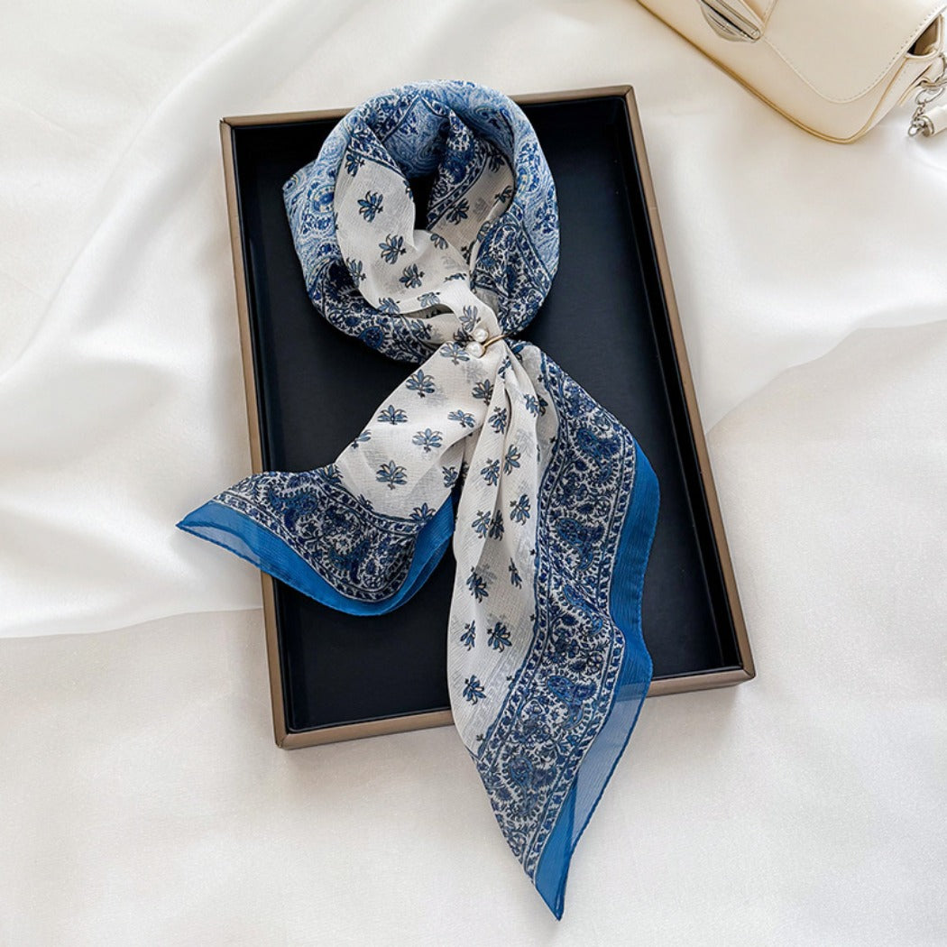 Scarvii - 27" Blue Paisley Summer Scarf - Lightweight & Stylish