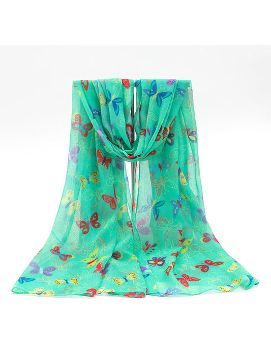Scarvii - Green Butterfly Print Fashion Scarf