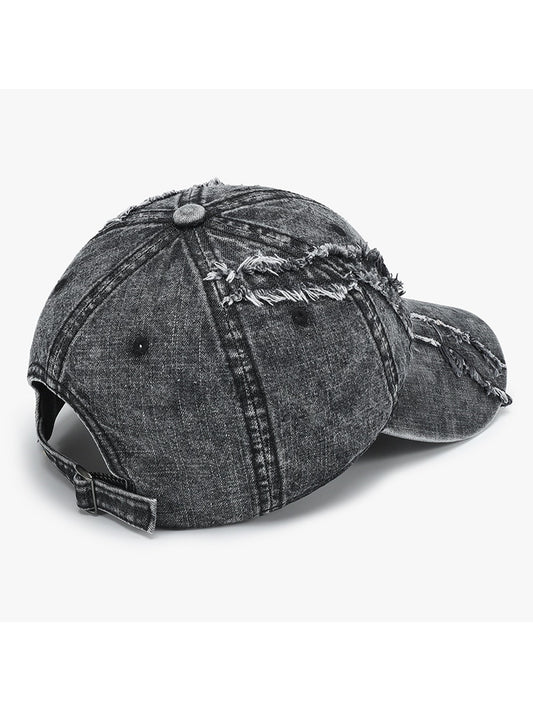 Haila - Washed Frayed Trim Curved Brim Baseball Cap
