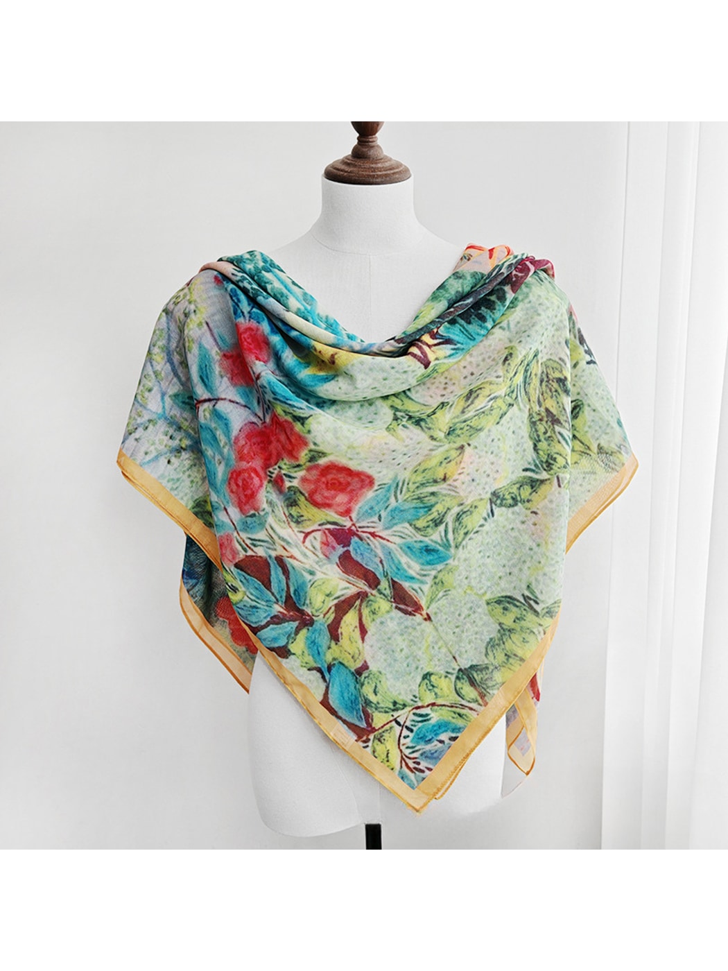 Scarvii - Yellow Border Floral Print Square Scarf