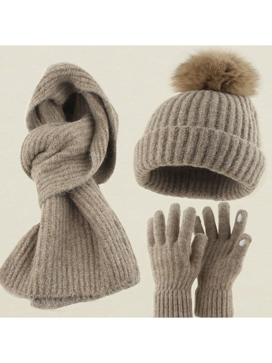 Haila - Round Crown Beanie, Scarf & Glove Set