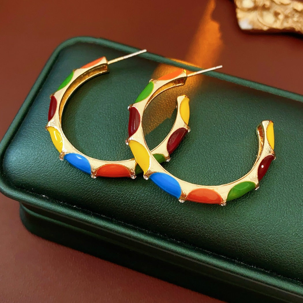 Earwish - Vintage Enamel C-Hoop Earrings - Playful & Vibrant
