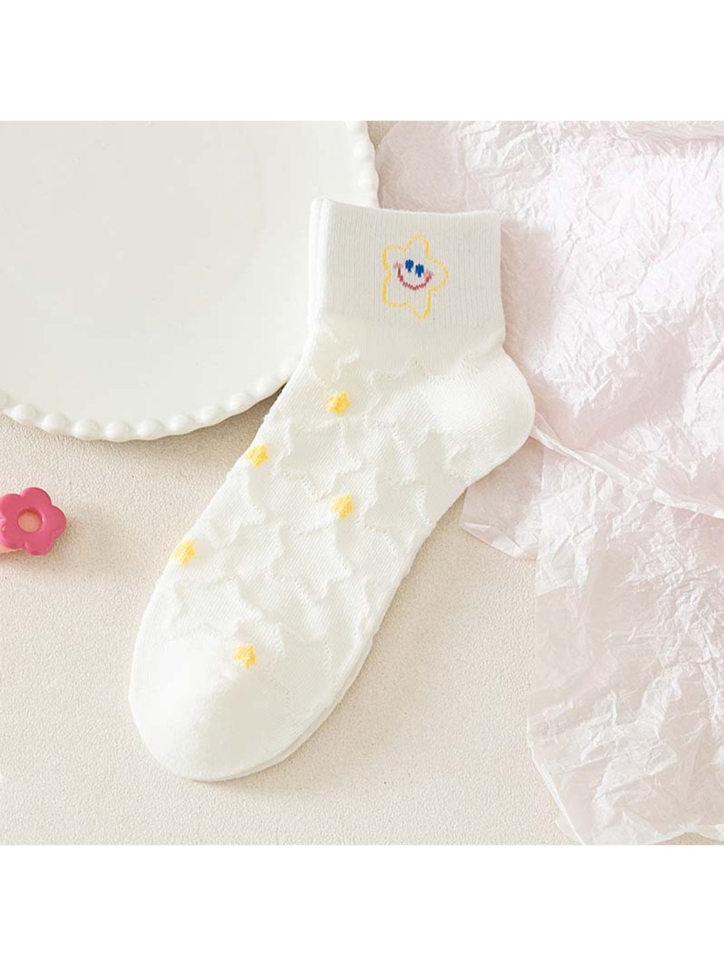 Rufia - White Base Cute Pattern Ankle Socks