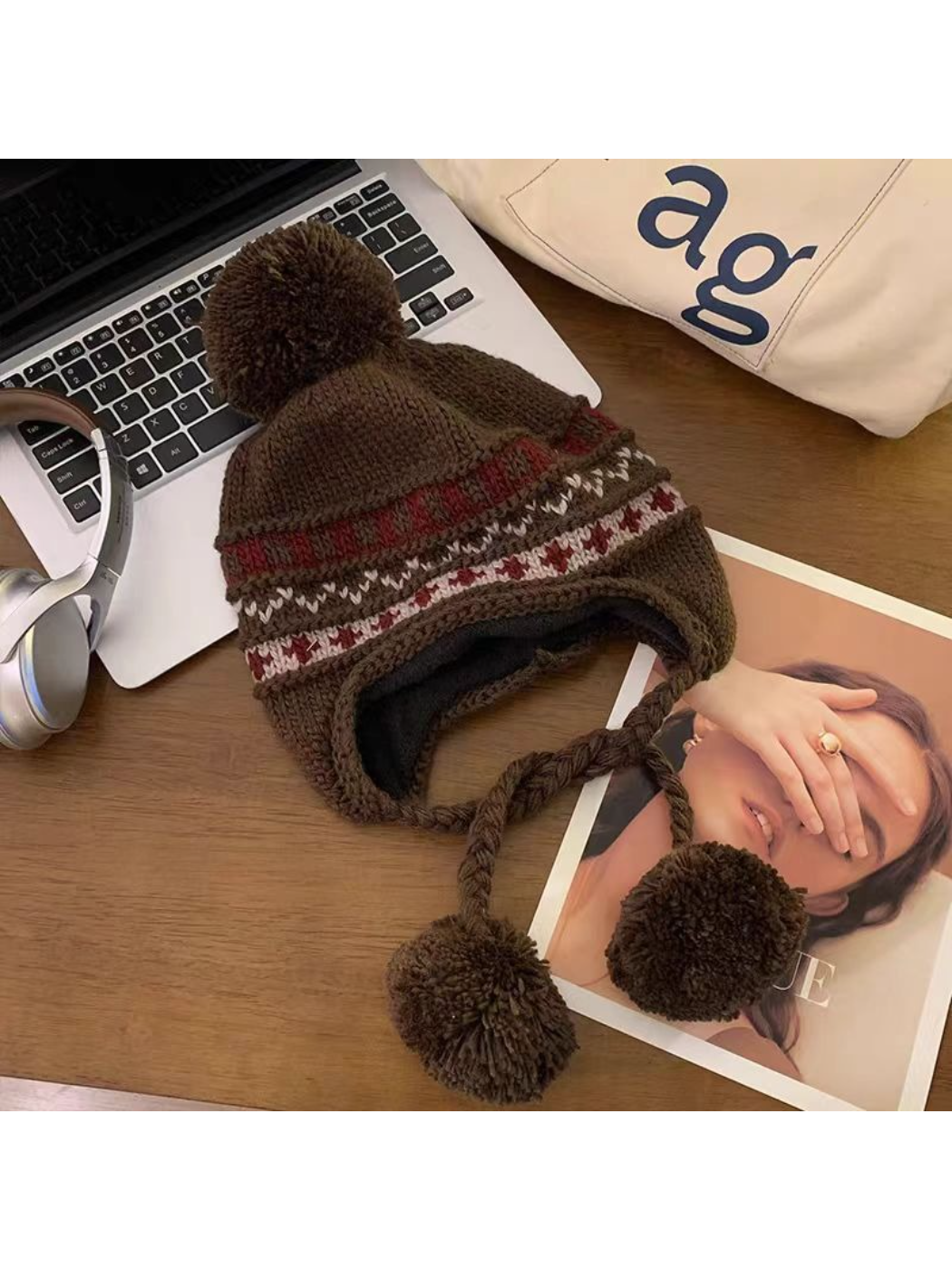 Haila - Fair Isle Pompom Earflap Beanie