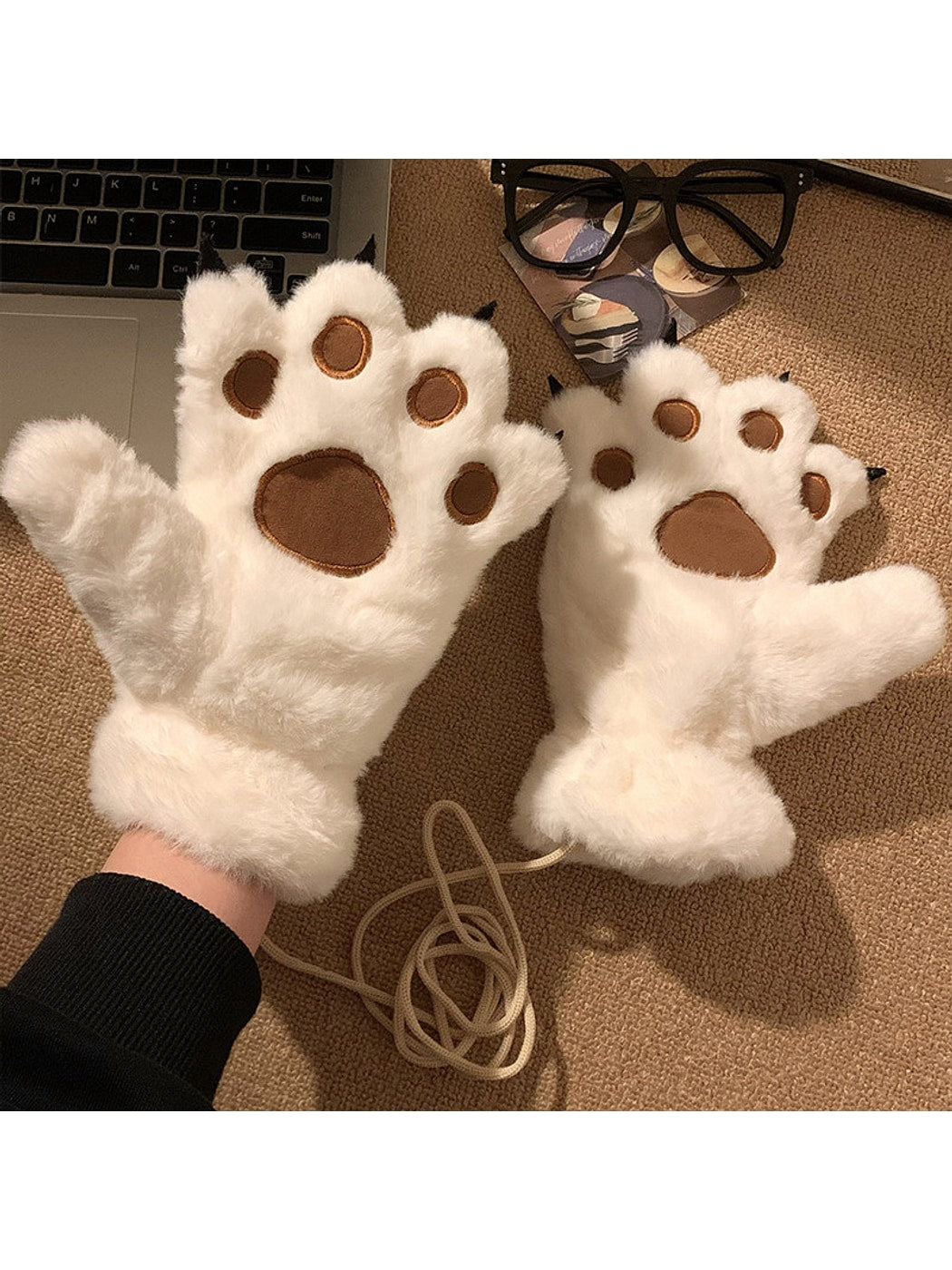 Gloving - Women's Cute Plush Bear Paw Winter Gloves
