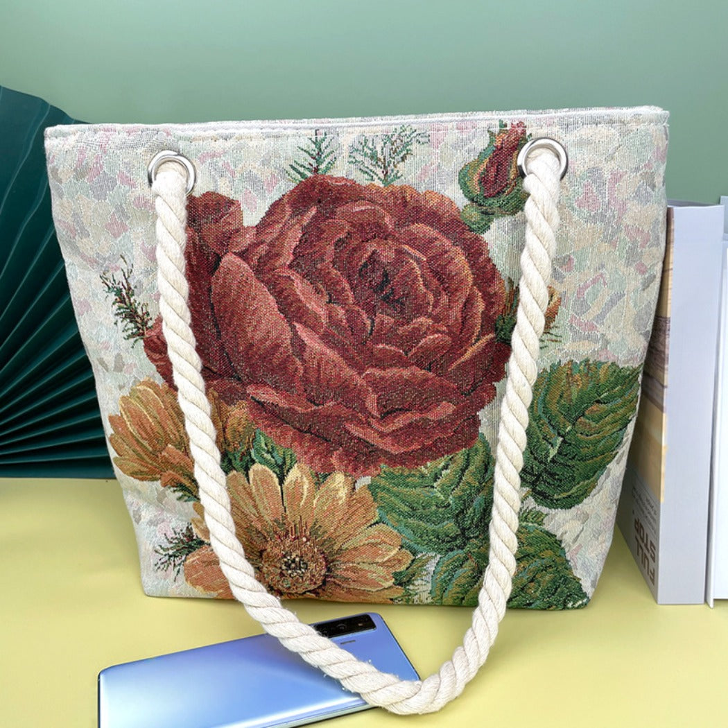 Cosbai - Red Peony Flowers Tote Bag - Charming & Durable