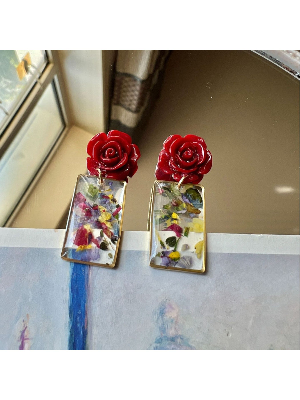 Earwish - Botanical Beaded Rose Earrings