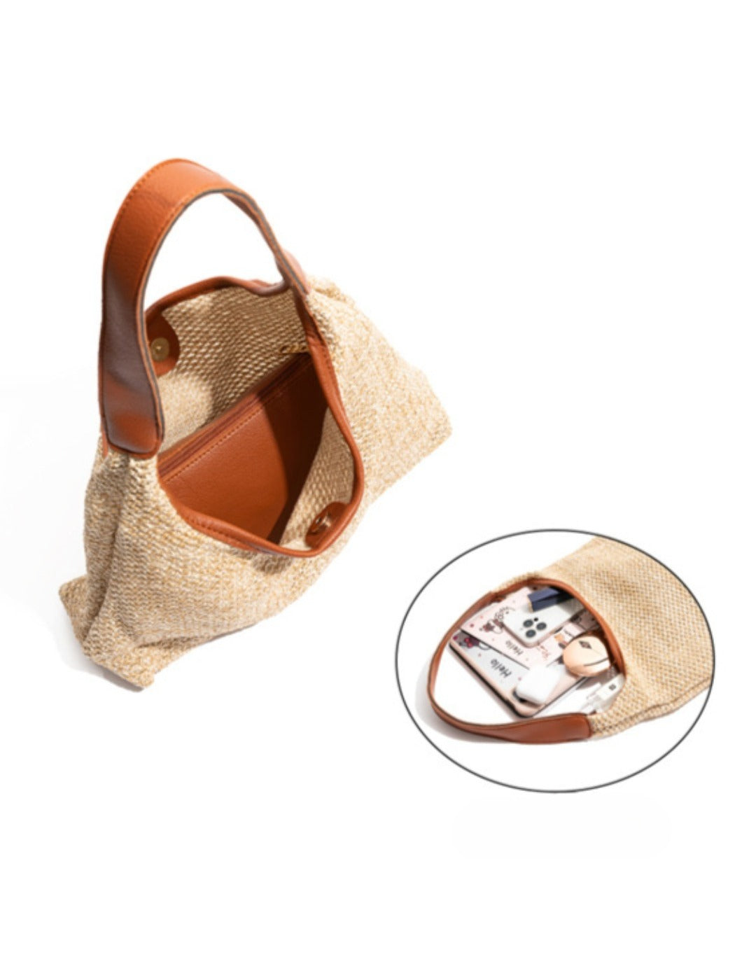 Cosbai - Spacious Light Brown Minimalist Woven Shoulder Bag