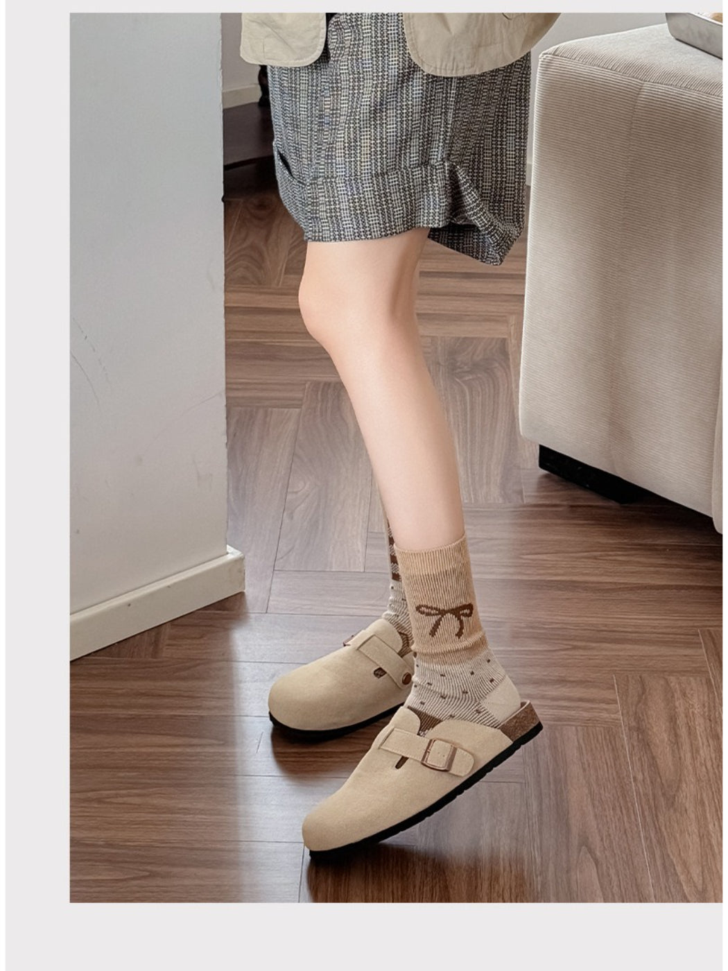 Rufia - Ribbon Motif Colorblock Crew Socks