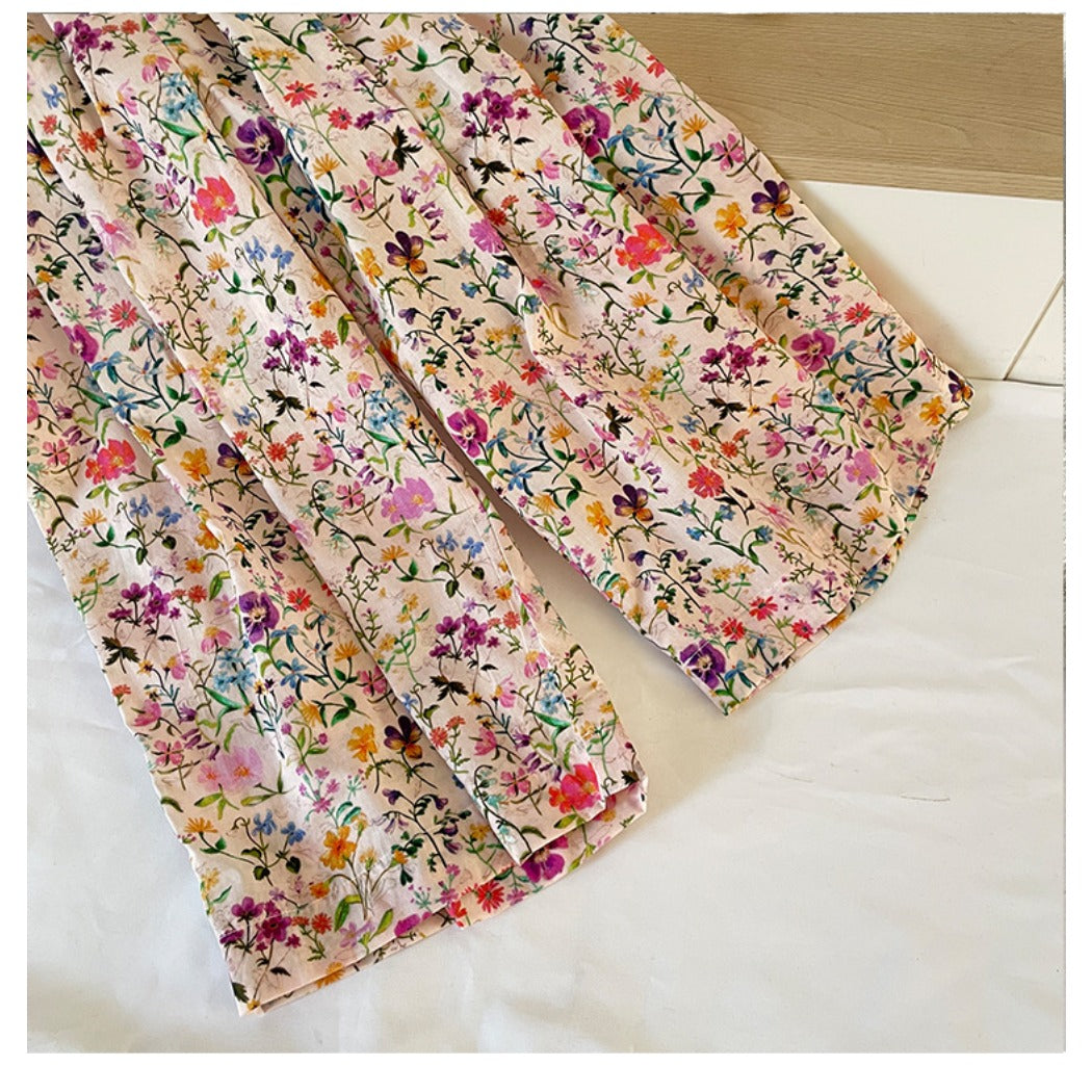 Shea - Floral Wide-Leg Long Pants - Loose & Cheerful