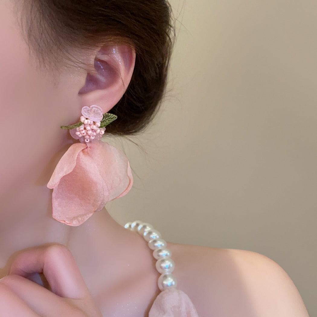 Pink Chiffon Petal Earrings – Delicate Floral Drops