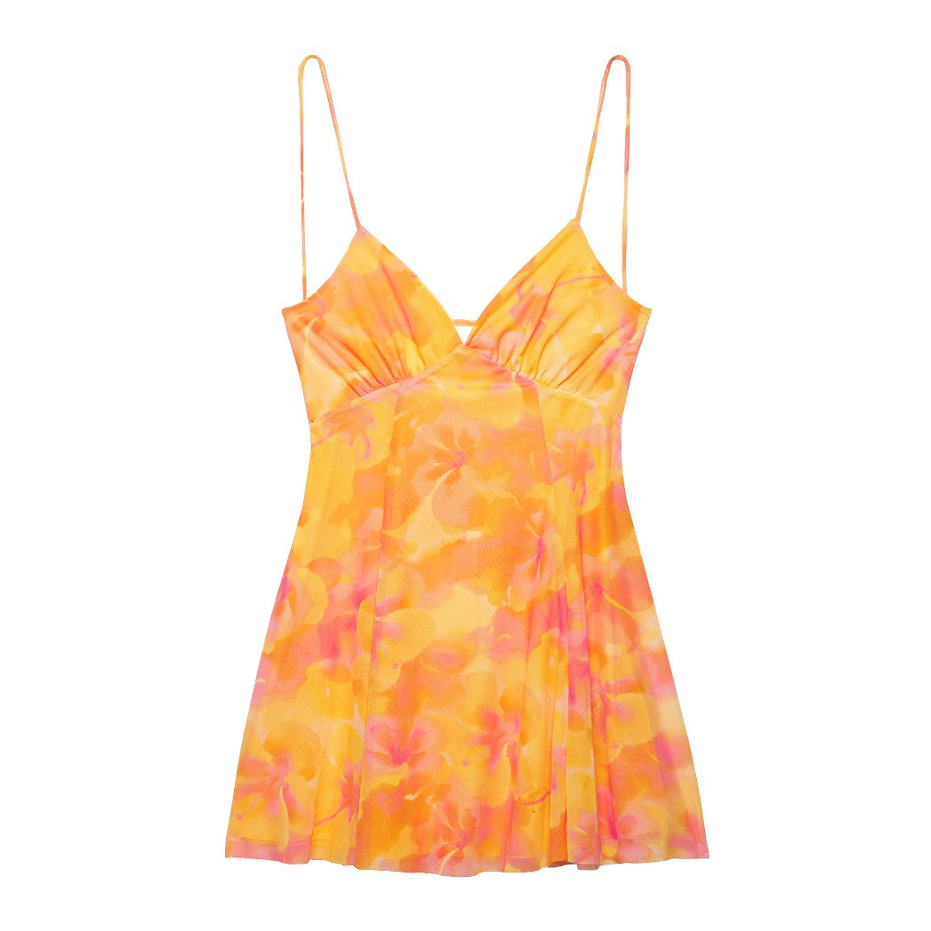 Troposa - Backless Mini Dress - Floral & Leopard & Leaf