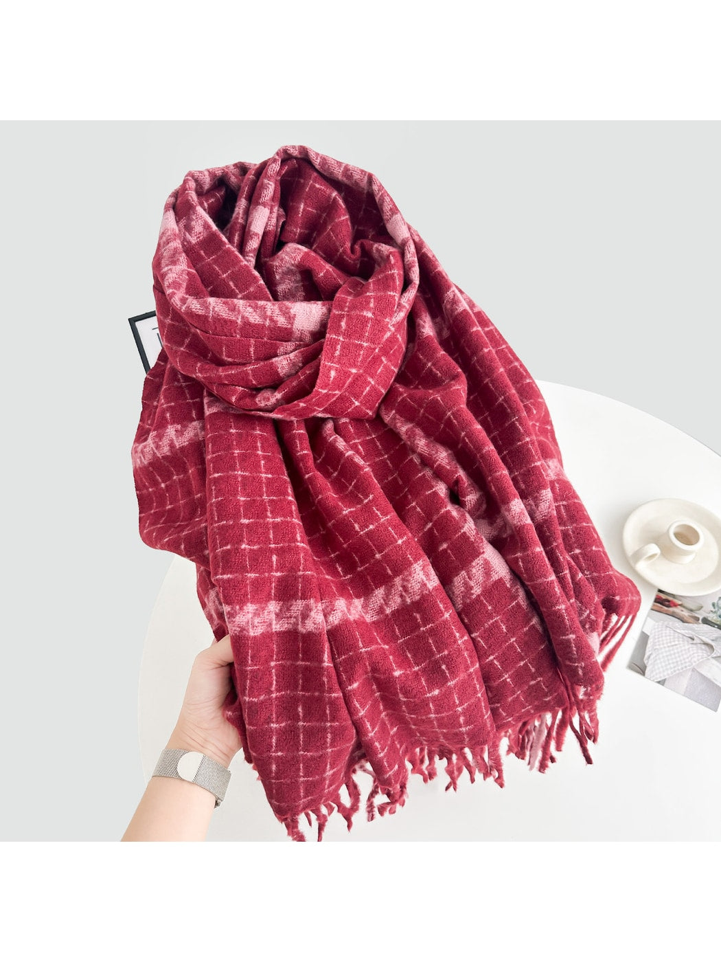 Scarvii - Grid Plaid Shawl Style Tassel Scarf