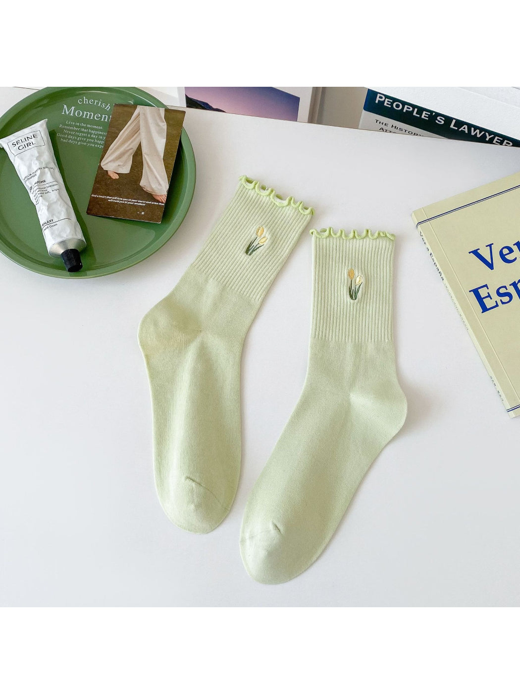 Rufia - Tulip Embroidered Lettuce-Edge Crew Socks product image 11