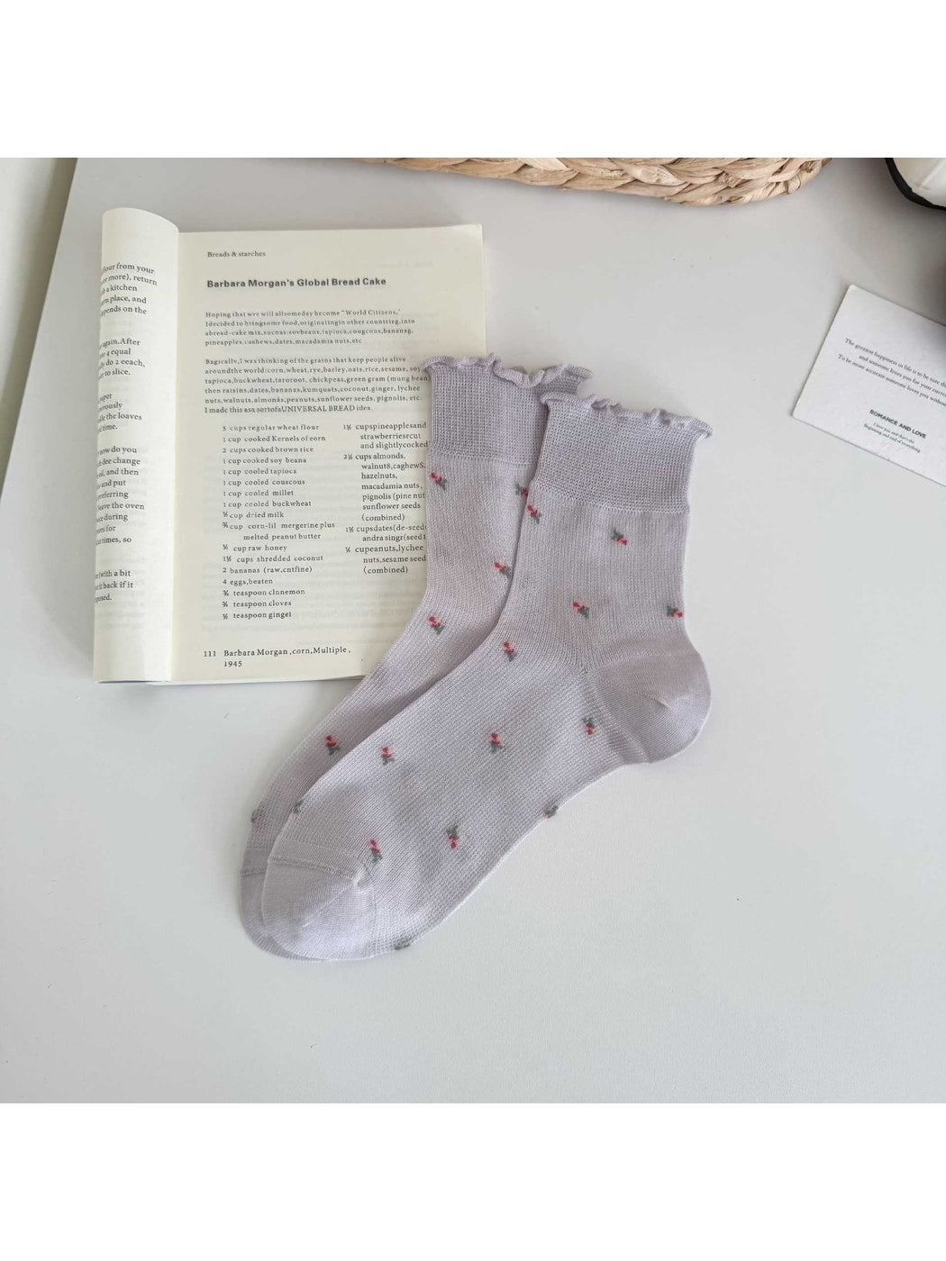 Rufia - Ditsy Floral Ruffle Cuff Crew Socks