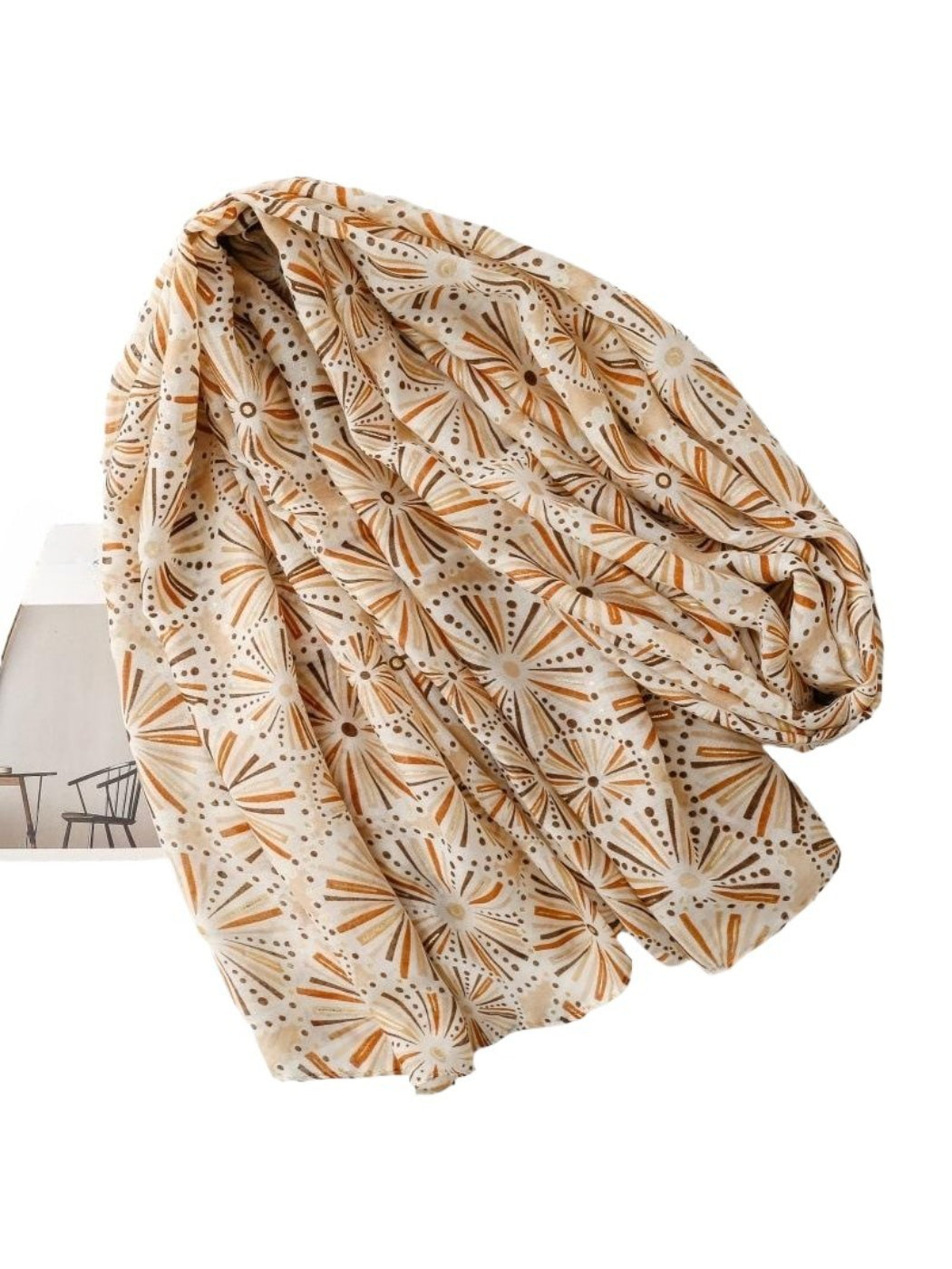 Scarvii scarf laid flat highlighting full retro floral pattern and soft texture