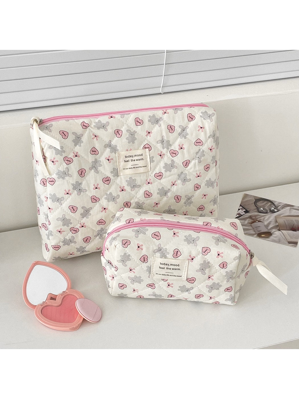 Cosbai - Cartoon Rabbit Pattern Cosmetic Organizer Bag