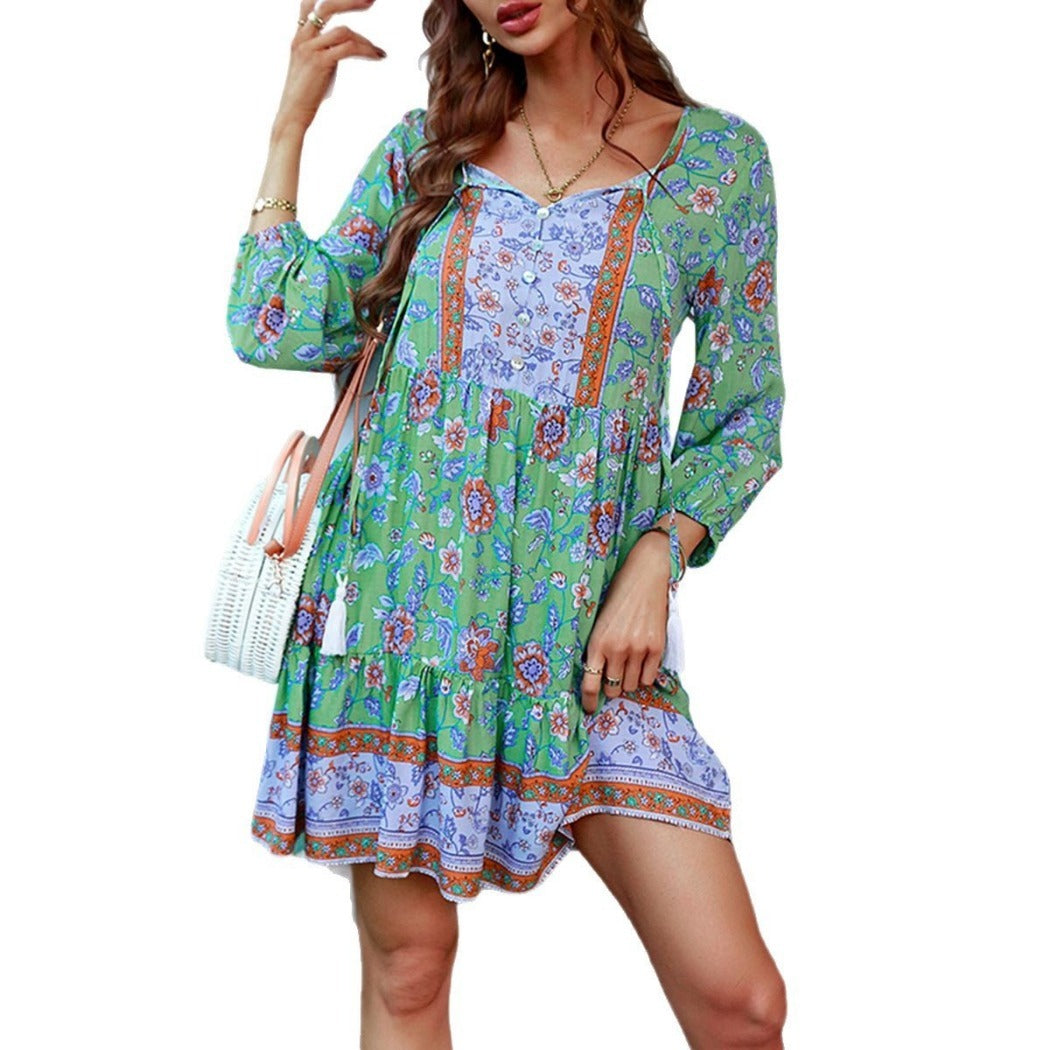 Troposa - Boho V-Neck Dress With Tassels - Chic & Sweet