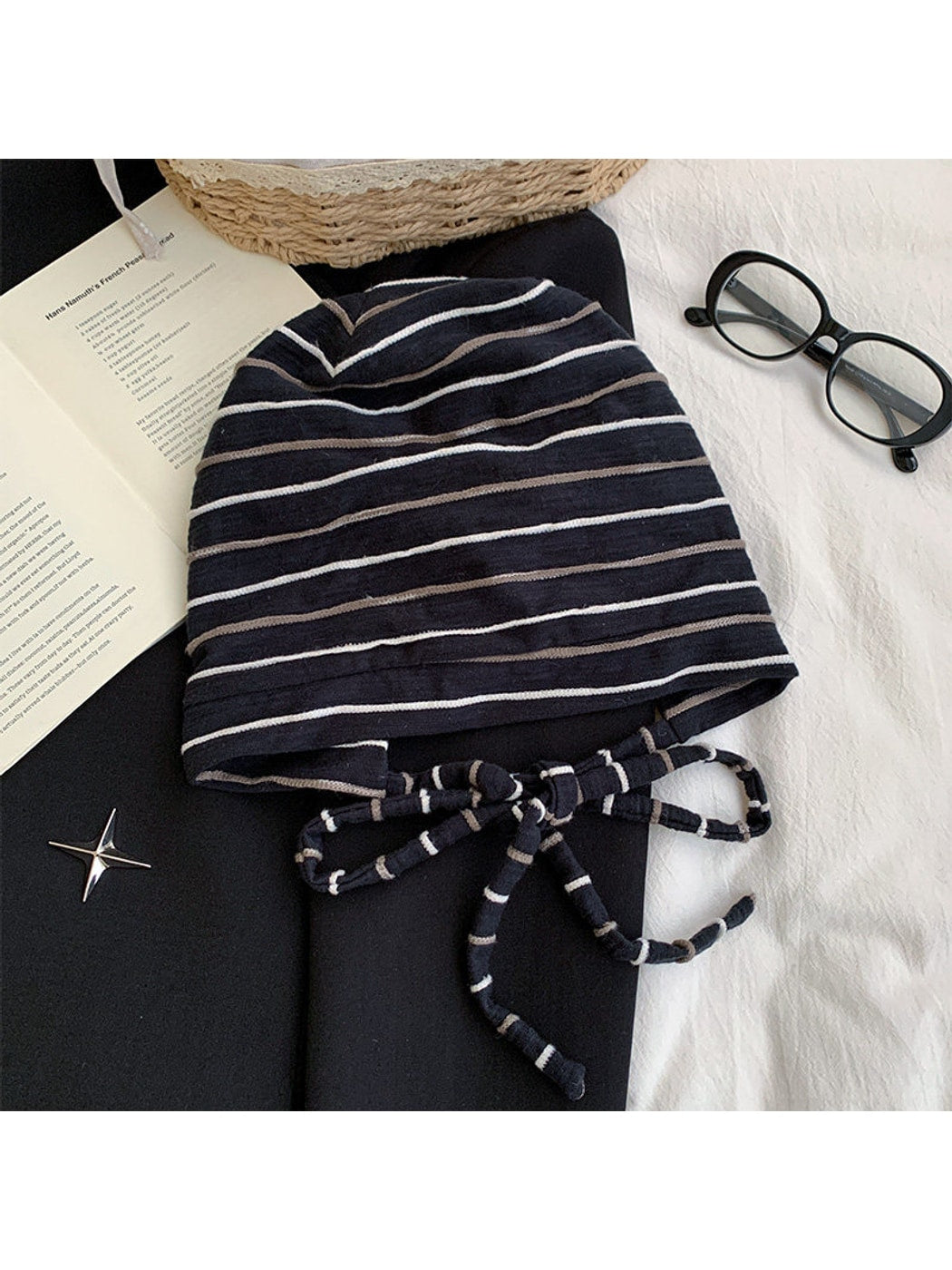 Haila - Striped Tie Strap Headscarf Cap