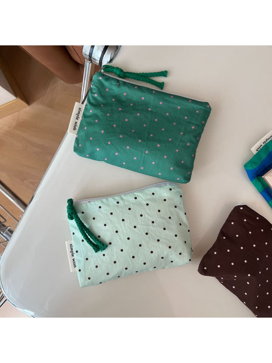 Cosbai - Polka Dot and Check Print Zip Pouch