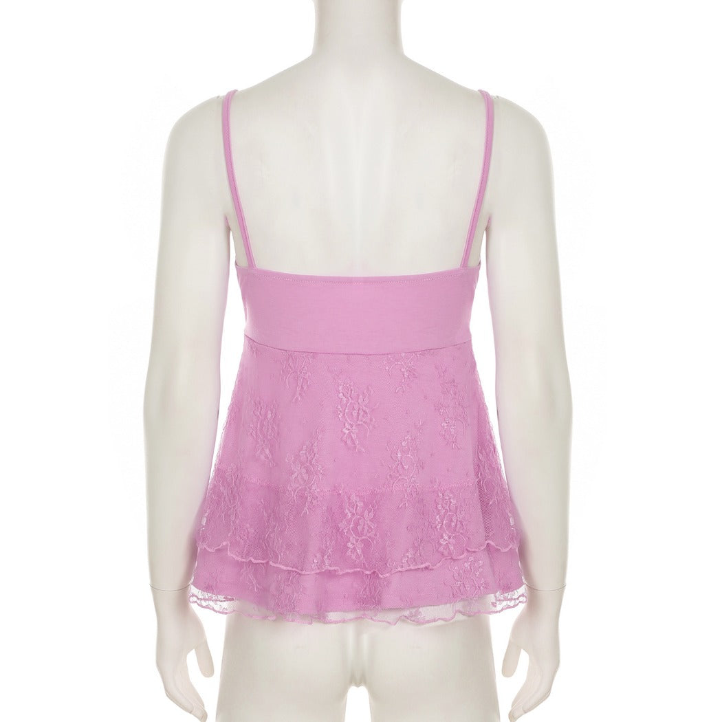 Vesty - Pink Lace Tie-Front Cami Small - Sexy & Slimming
