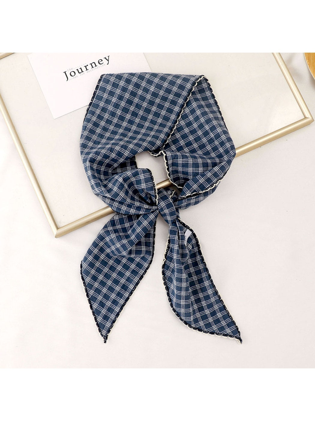 Scarvii - Checked Print Long Narrow Neck Scarf