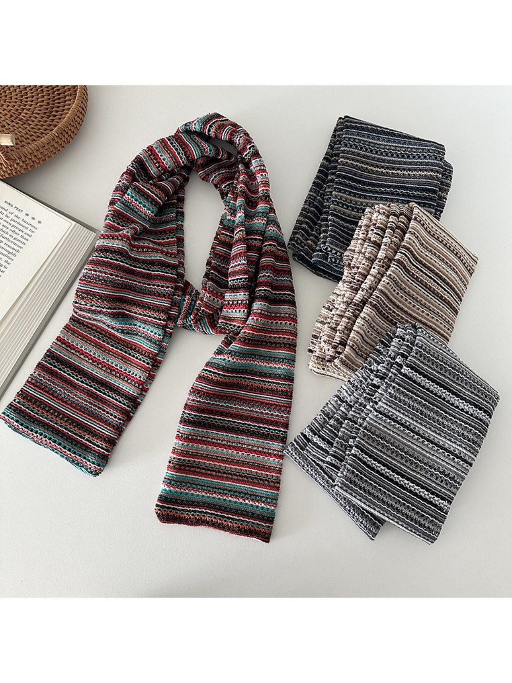 Scarvii - Winter Couple's Openwork Striped Scarf