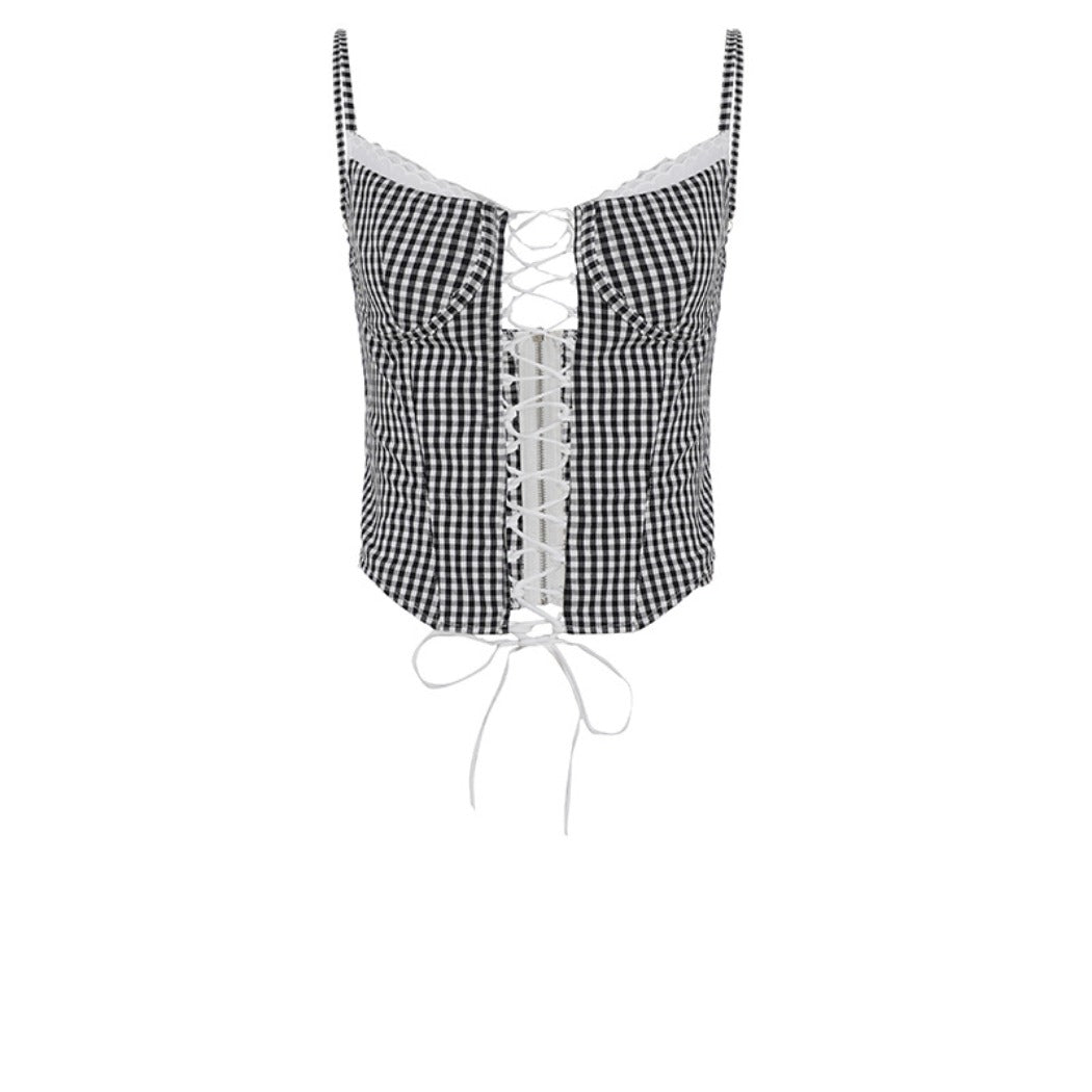 Vesty - Check Lace Bandeau Camisole - Sweet & Spicy