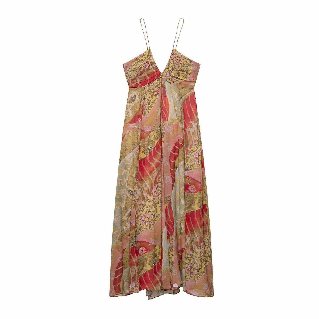 Troposa - Boho V-Neck Maxi Dress small - Beach Ready