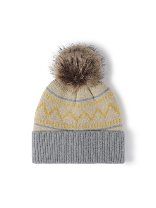 Haila - Chevron Stripe Pom-Pom Cuffed Beanie