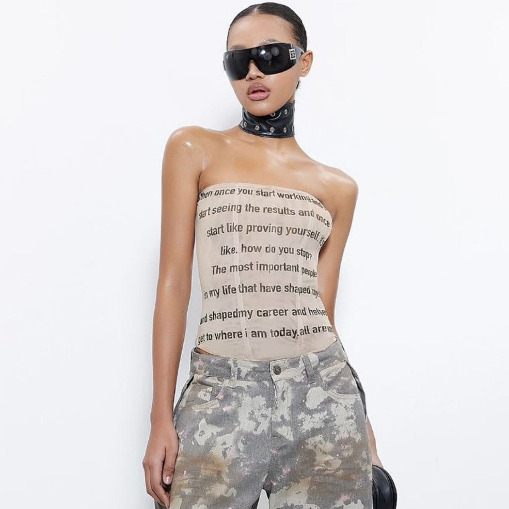 Vesty - Urban Chic Letter Print Body-Hugging Top