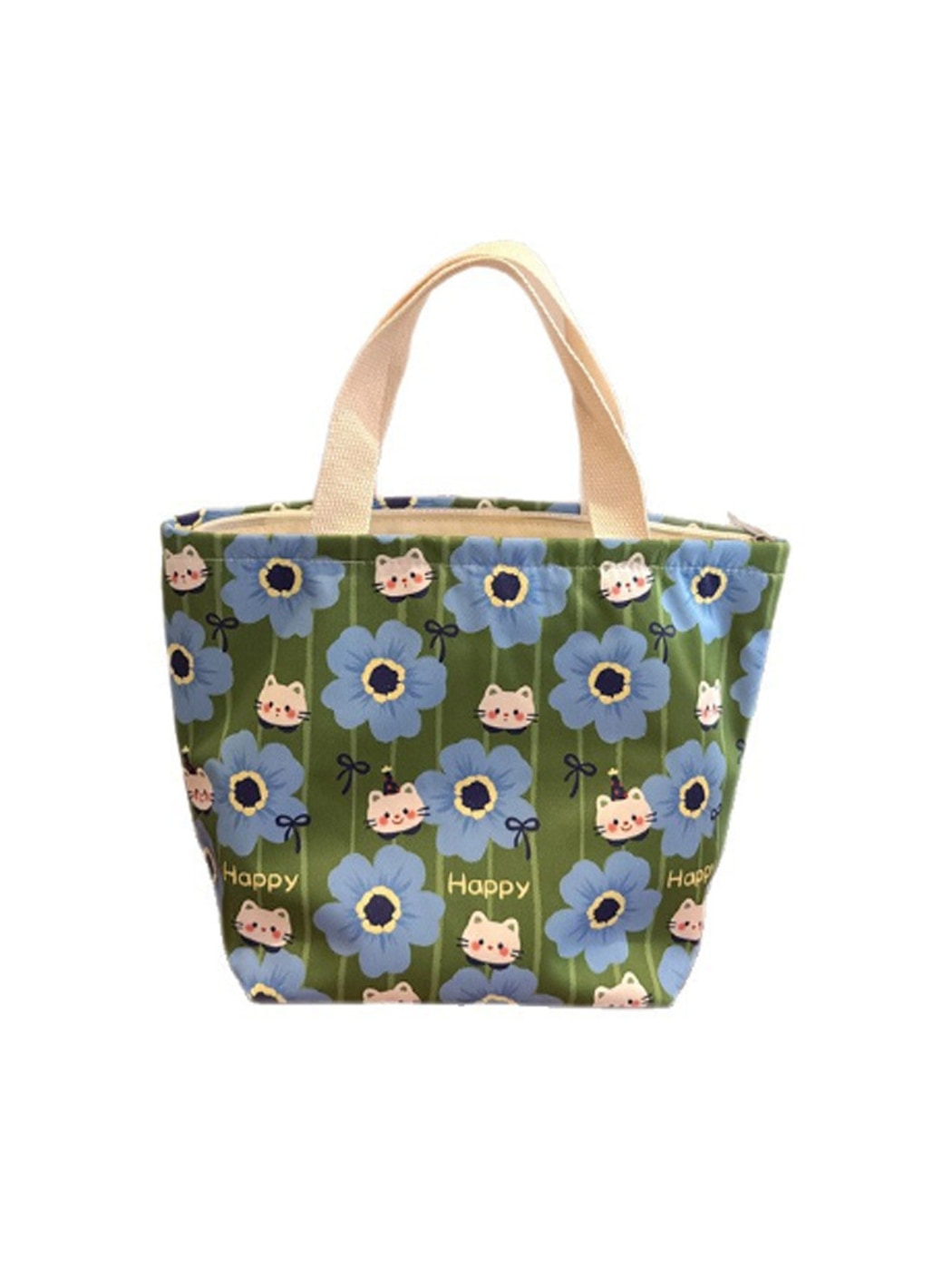 Cosbai - Cartoon Floral Printed Zippered Lunch Bag