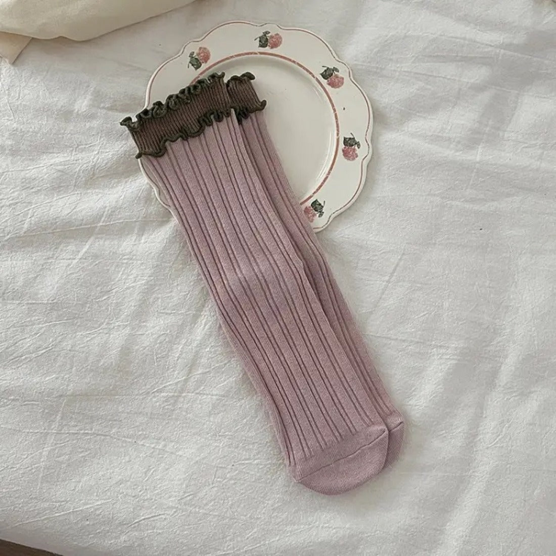 Rufia - Ruffled Edge Solid Stripe Socks