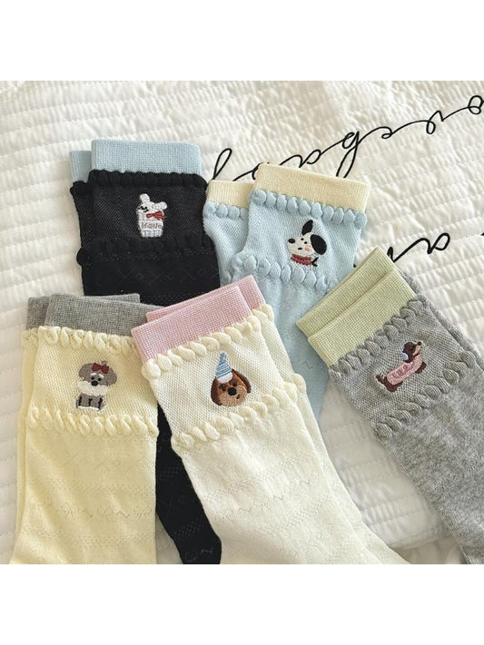 Rufia - Cartoon Dog Embroidered Crew Socks
