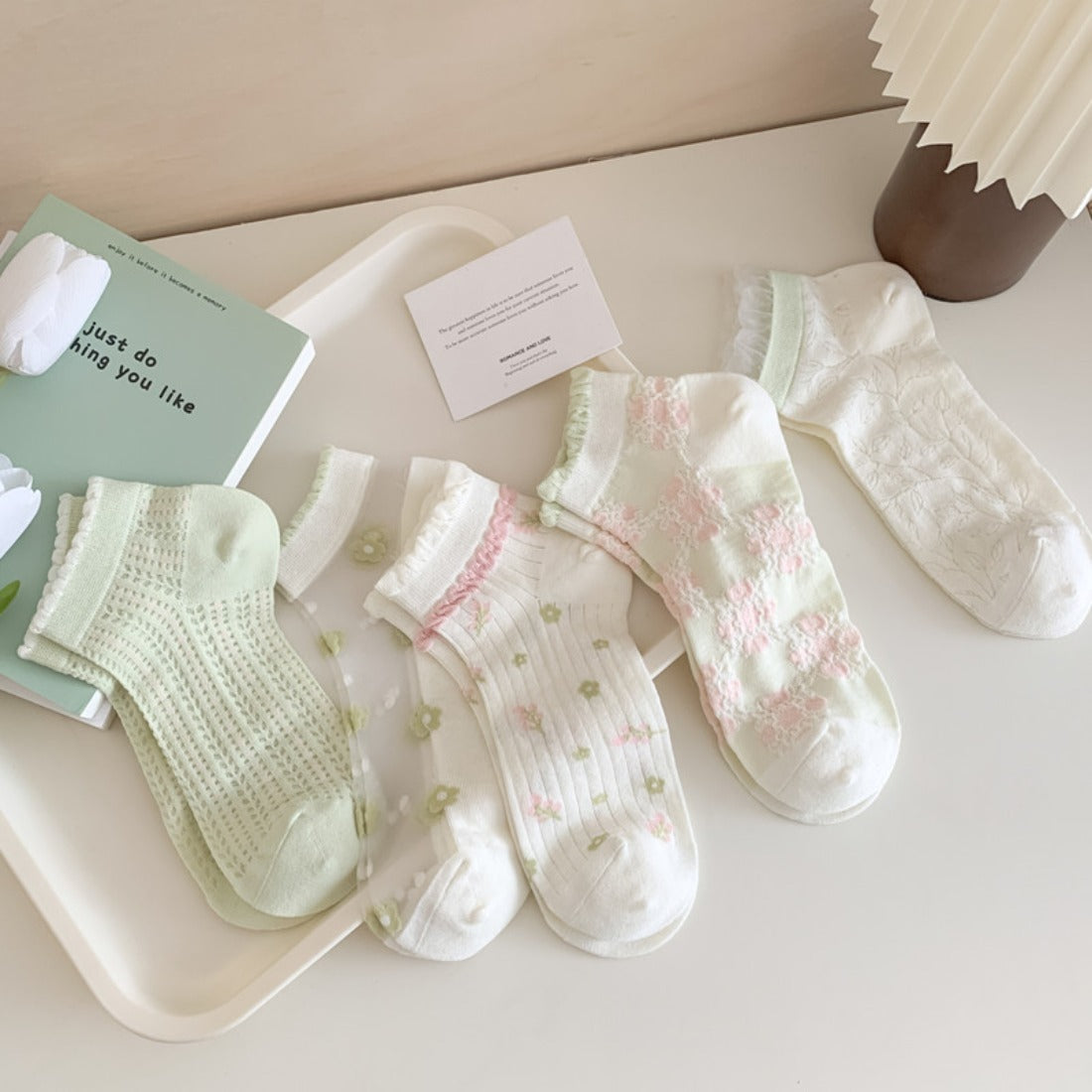 Rufia - Pastel Green & Pink Summer Ankle Socks