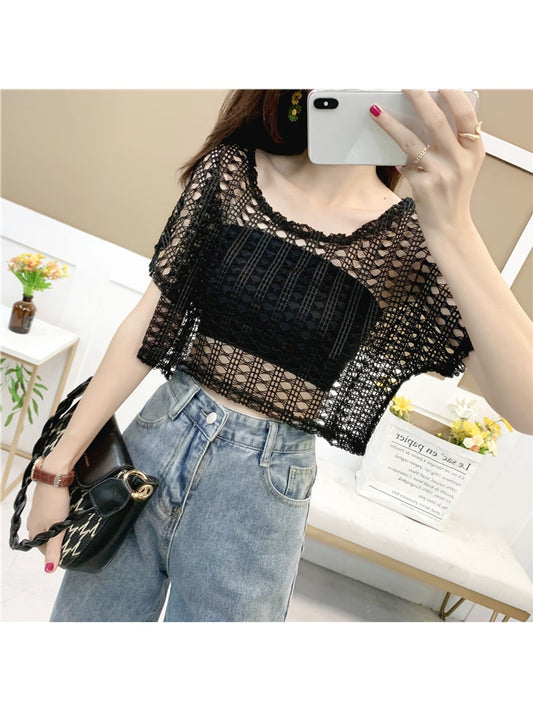 Crosa - Solid Color Openwork Cover Up